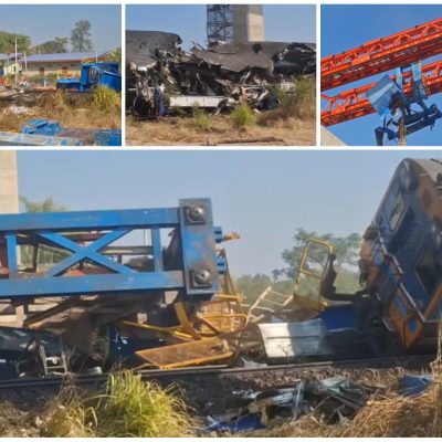 ထိုင်းတွင် အမြန်ရထားလမ်းတည်ဆောက်ရေး ကရိန်းပြိုကျပြီး ရထားကိုပိမိရာ သေဆုံးသူ ၂၂ ဦးအထိ ရှိလာ၊ ၄၀ ကျော် ဒဏ်ရာရ