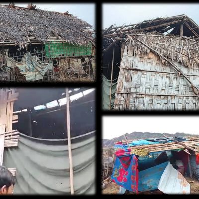 ရခိုင်တွင် မိုးသက်လေပြင်းတိုက်ခတ်မှုကြောင့် စစ်ဘေးရှောင်တဲအိမ် ၅၀၀ နီးပါး ပျက်စီးပြီး အရေးပေါ်အကူအညီများ လိုအပ်နေ