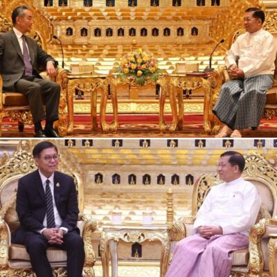 သံတမန်ကျင့်ဝတ်ချိုးဖောက်ပြီး ဝန်ကြီးအဆင့်ကို သီဟာသနပလ္လင်ရှေ့ မင်းအောင်လှိုင် လက်ခံတွေ့ဆုံနေသည့်အပေါ် စိတ်မလုံခြုံမှုကြောင့်ဟု ဝေဖန်